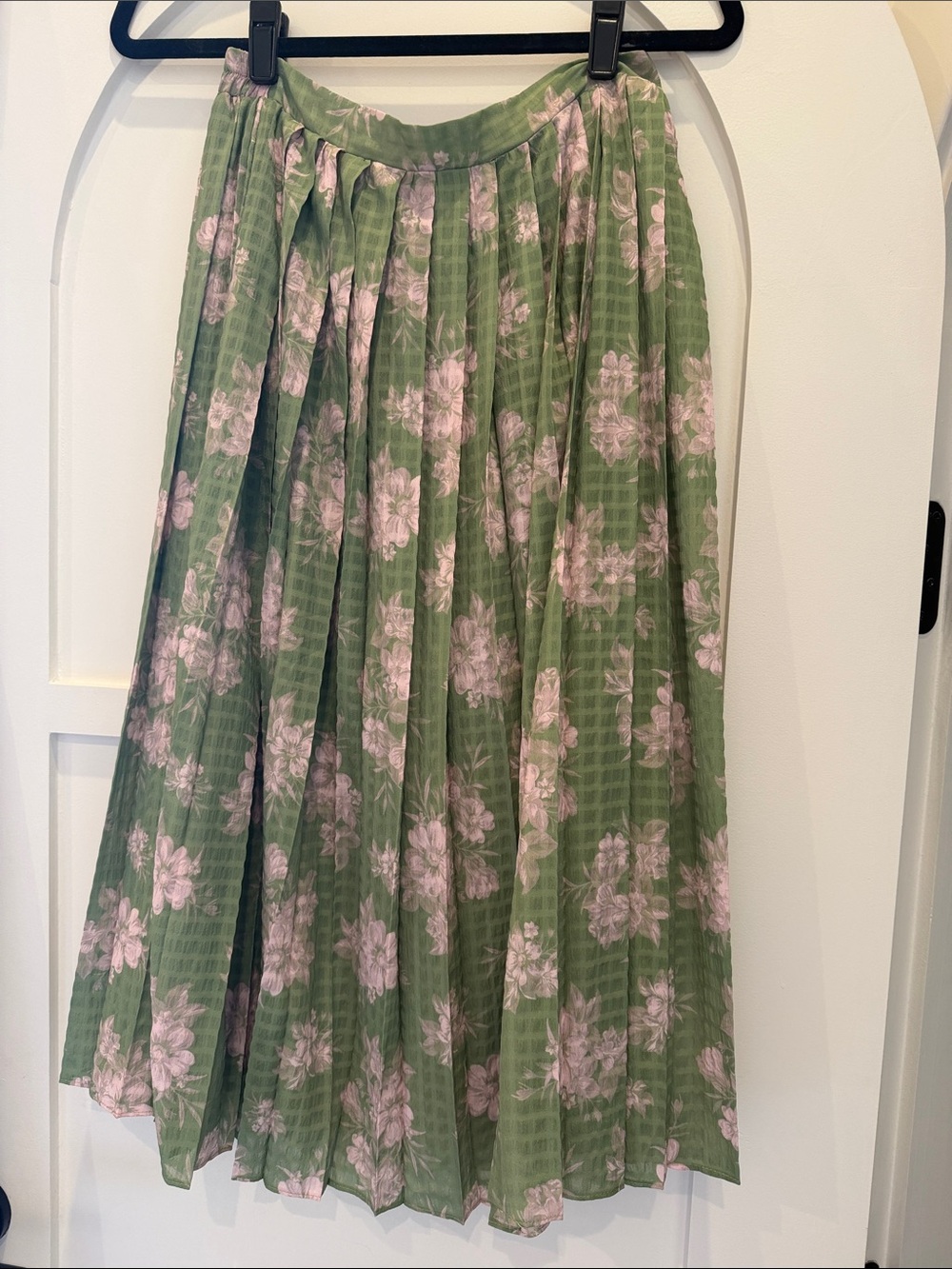 Sadie & Sage Green Midi Skirt with Pink Floral Print